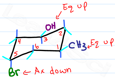 drawing axial and equatorial chair conformation substituents