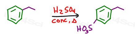aromatic sulfonation of ethylbenzene using concentrated sulfuric acid with heat
