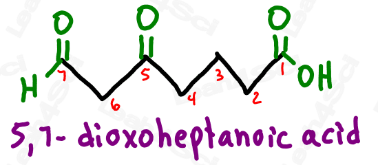 Naming aldehyde and ketone substituents 5,7-dioxoheptanoic acid