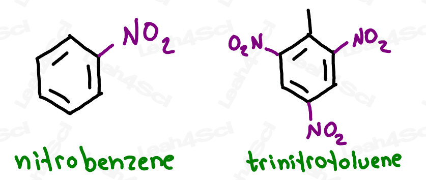 Nitrobenzene and trinitrotoluene molecular structure