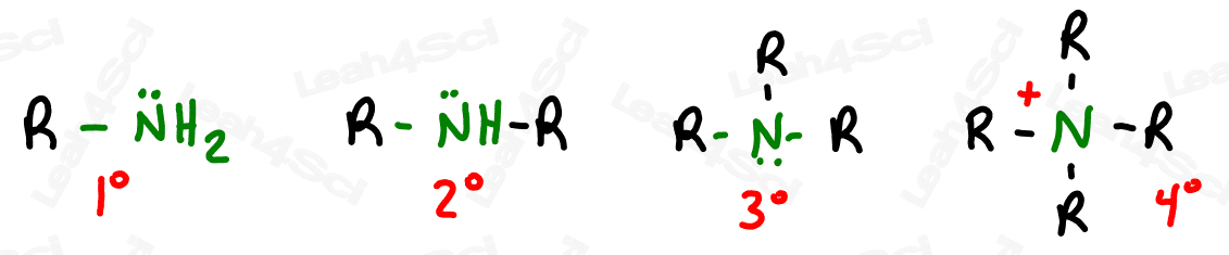 Primary secondary tertiary and quaternary amines