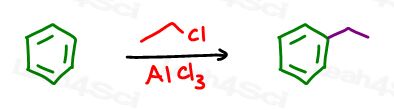 benzene with ethyl chloride and AlCl3 forms ethyl benzene